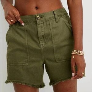 Aerie Adventure Linen Cotton Shorts Green Olive Medium